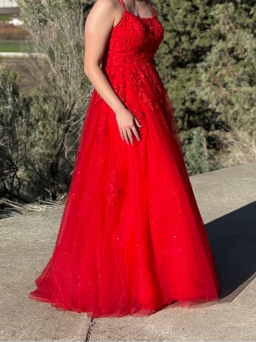 Red Beaded Tulle Prom Gown